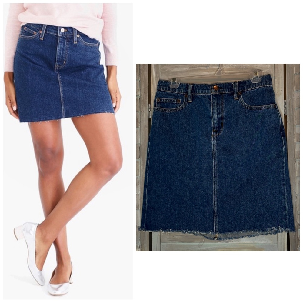 J. Crew Factory denim blue jean skirt 5 pocket style raw hem style G8498 size 6